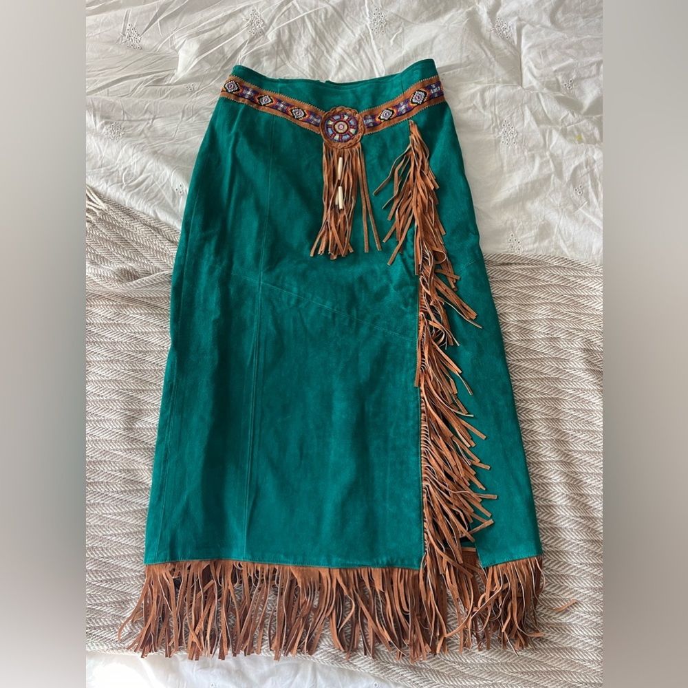 VTG 80’s Phoenix USA Frontier collection Women’s Western Turquoise suede skirt